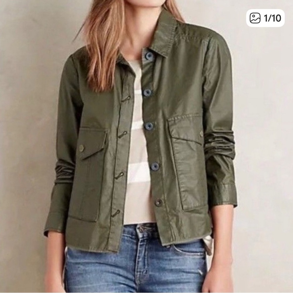 Anthropologie Hei Hei Coated Utility Jacket | Olive Military Shacket small